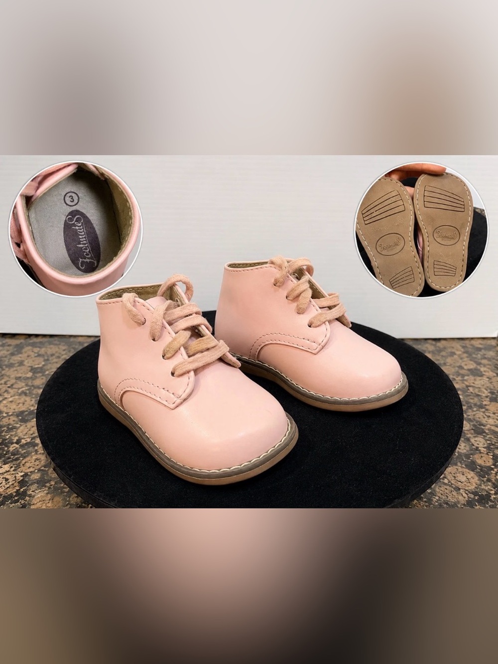 FootMates Toddler Girls Pink Lace-Up Ankle Boots Size 3 Soft Sole First Walker